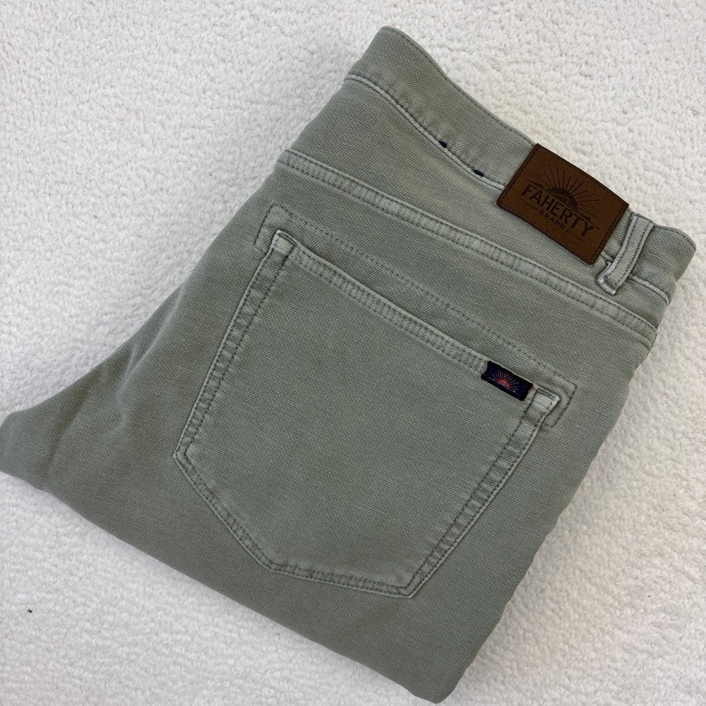 FAHERTY Mens 'Stretch Terry 5-Pocket Pants' Size 36/29 Slim Faded Olive Green